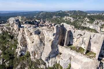 Les baux de Provenance, France - Aerial view of one of the most beautiful French villages during springtime