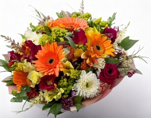 Beautiful Colorful Flower Bouquet on White Background