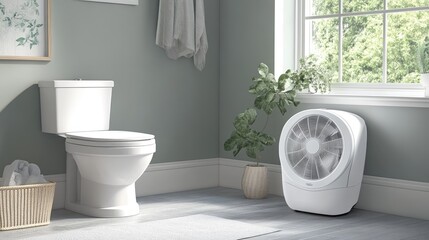 A compact and energy-efficient ventilation fan in a small bathroom.