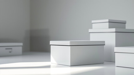 Podium for photoshoot, White Storage boxes product shoot, on an isolated white background, object focused, png, stock image, hd quality, blog post