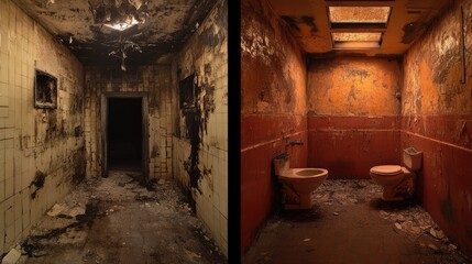 A comparison of a well-ventilated vs. poorly ventilated bathroom environment.