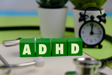 ADHD or with the word Attention deficit hyperactivity disorder. medical disease concept