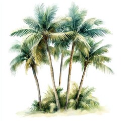 Pastel Watercolor Illustration of Palm Trees with Soft Detailing