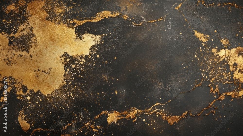 Poster A captivating blend of gold and black hues forms an enchanting abstract texture that radiates elegance. The intricate patterns create a luxurious atmosphere, perfect for design inspiration