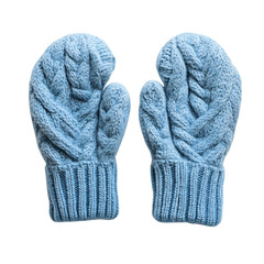 A Pair of Cozy Mittens in Light Blue Isolated on Transparent Background
