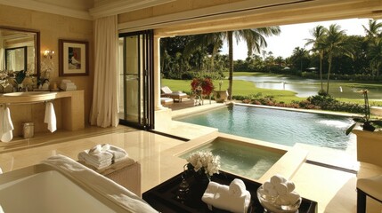 Fototapeta premium A large bathroom with a well-ventilated dry zone to prevent moisture buildup.