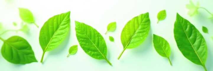 Obraz premium Fresh green leaves isolated on plain white background with soft focus and high contrast, leaves, botanical