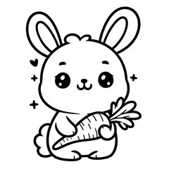 Obraz premium Adorable Cartoon Bunny Holding a Large Carrot with a Playful Expression