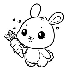 Obraz premium Adorable Cartoon Bunny Holding a Large Carrot with a Playful Expression
