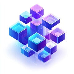 Obraz premium Abstract 3D geometric shapes, blue and purple cubes, digital illustration.