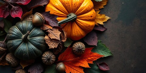 Autumn Harvest Pumpkins Leaves Acorns Thanksgiving