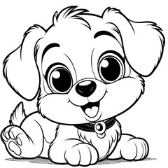 Adorable Black And White Cartoon Puppy With Happy Expression