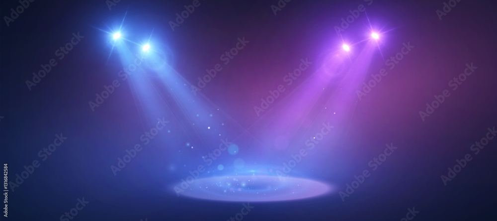 Aufkleber illuminated stage with bright spotlight lighting. pink and blue vector spotlight with effect on brig