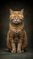 Obraz premium Regal Ginger Cat Sitting and Staring at Camera with Confident Expression in Studio