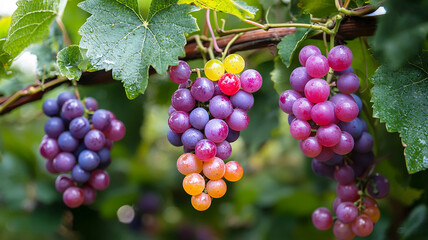 Colorful Grape Clusters on a Vine
