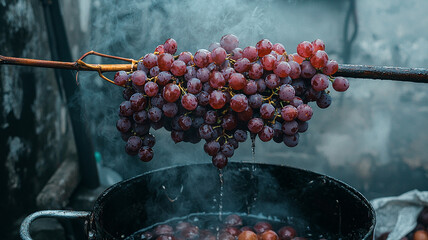 Rustic Grapes Steaming Over a Boiling Pot