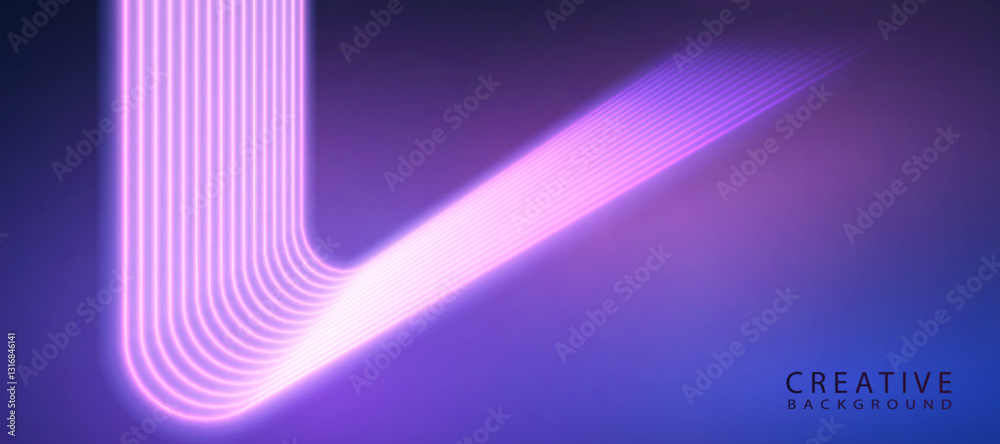 Poster Vector background. Glowing lines form an angular bend on a background with a soft gradient. Abstract dynamics with the effect of depth and energy.