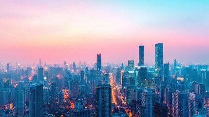 Fototapeta premium Intelligent Urban Design in Vibrant Cityscape at Sunset