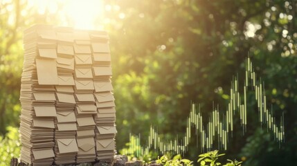 Large Stack of Envelopes in Sunlight with Stock Chart Background