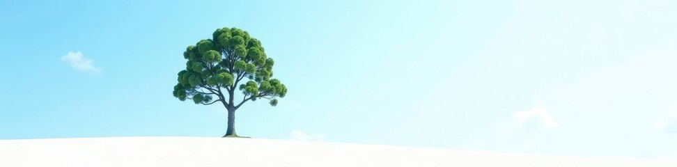Fototapeta premium lone tree on white background against clear blue sky, blue, tree on white