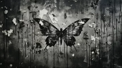Wanddecoratie Grunge vlinders contrast black and white butterfly  © PikePicture