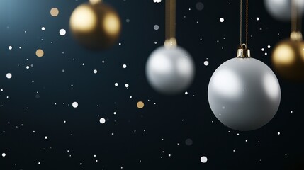 Silver And Gold Christmas Ornaments On Dark Background With Bokeh