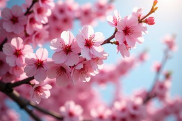 Obraz premium Pink cherry blossom branches sway in the breeze, trees, tree