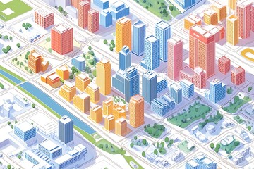City zones in technical planning illustration art
