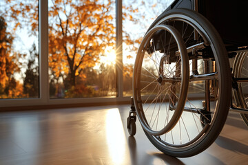 Wheelchair by Window on Sunny Autumn Day