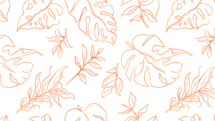 Tropical leaf Wallpaper, Luxury nature leaves pattern design, banana leaf line arts, Hand drawn outline design for fabric , print, cover, banner and invitation, Vector illustration. white background