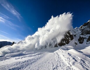 Dramatic Avalanche Descending a Mountain with Turbulent Snow
