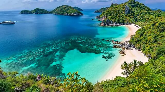 Breathtaking aerial views of a tropical beach paradise in ang thong, thailand