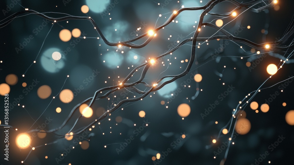 Aufkleber an abstract visualization of data as glowing particles flowing through a digital grid, highlighting 