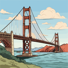 Golden Gate Bridge. Golden Gate Bridge hand-drawn comic illustration. Vector doodle style cartoon illustration