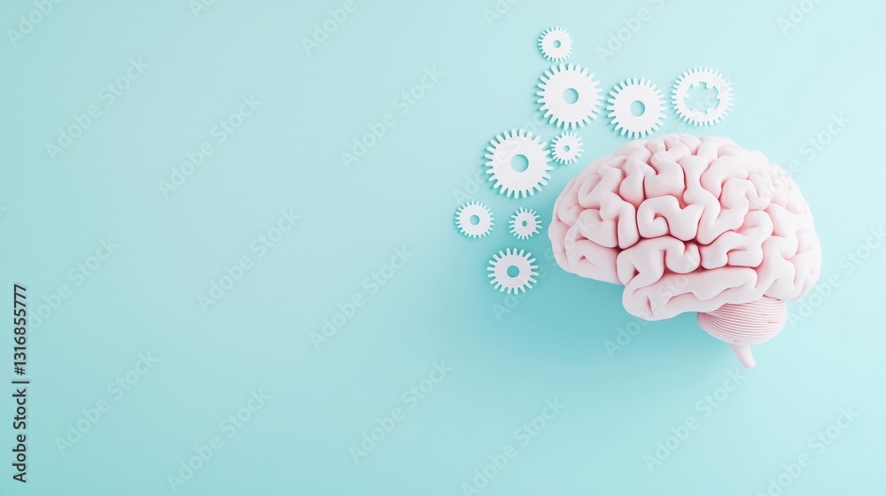 Poster an abstract brain with gears and cogs integrated into its structure, representing the mechanics of t