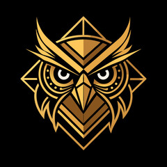 Golden Geometric Owl Logo, Tribal, Minimalist, Symmetrical, Fierce Eyes, Modern Branding