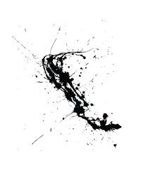 Black ink splashing on white background creating abstract shape