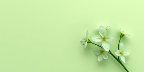 Fototapeta premium Springtime Delicate White Flowers on Pastel Green Background