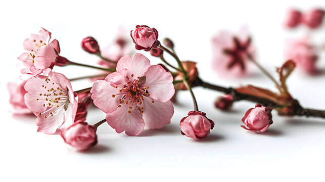beautiful bouquet pink cherry blossom blomming sakura japanese flower branch isolated white background