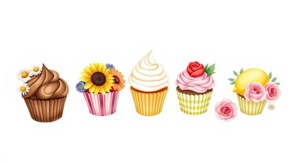 Delicious Cupcakes with Flowers Lemon Cream Icing Bakery Dessert Sweet Treats