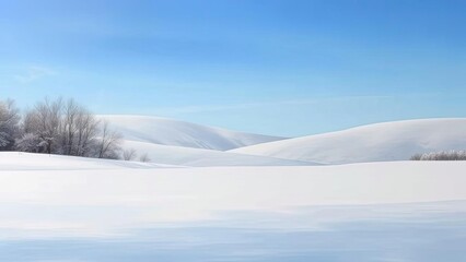 Serene Winter Landscape Snow Covered Hills Blue Sky Trees