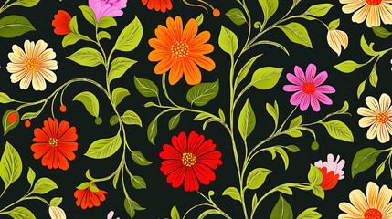 Whimsical Flowers With Swirling Stems And Bold, Colorful Leaves, Creating A Lively And Fun Floral Illustration, Trending Illustration 2025