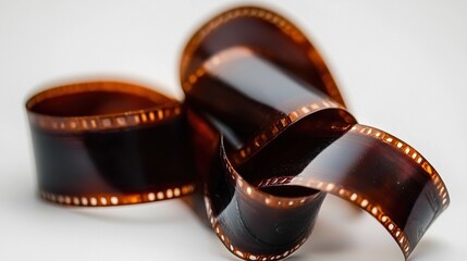 Filmstrip coiled on white background