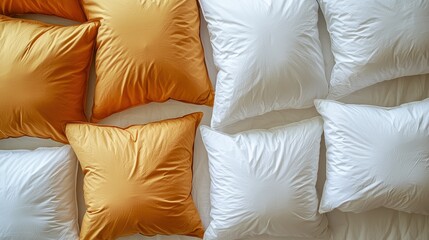 Pillows arranged, bedroom interior