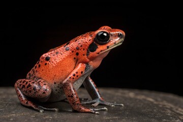 poisonous red dart frog isolated on black