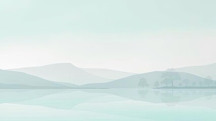 Naklejka premium Serene Misty Mountain Lake Landscape Calm Nature Scene