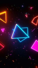 Naklejka premium Vibrant neon triangles create dynamic patterns in a dark atmosphere