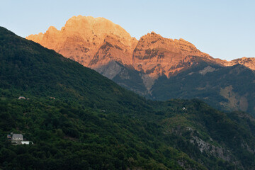 Sunset Illuminating the Peaks of the Accursed Mountains in Theth, Albania