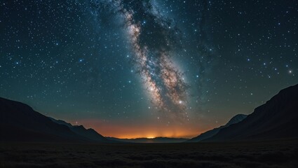 A stunning view of the Milky Way over a serene landscape at night.