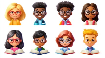 Smiling People Closeup Portrait Set Cute Cartoon teacher Male and Female Avatars Multi-ethnic Man and Woman Faces Isolated on White Background